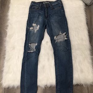 Machine Medium Washed Distressed Denim Jeans